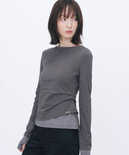 Asymmetric contrast long sleeve CHARCOAL