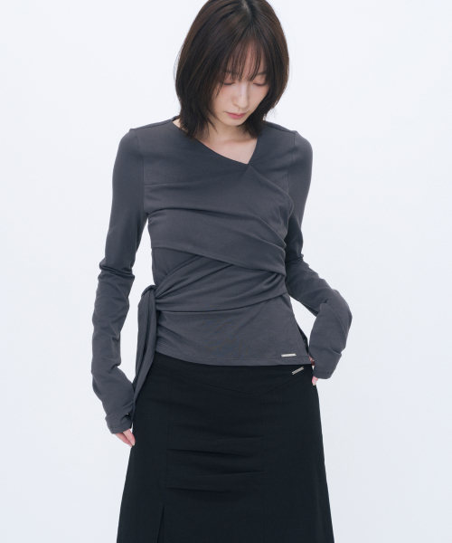 Tie-up layered long sleeve CHARCOAL