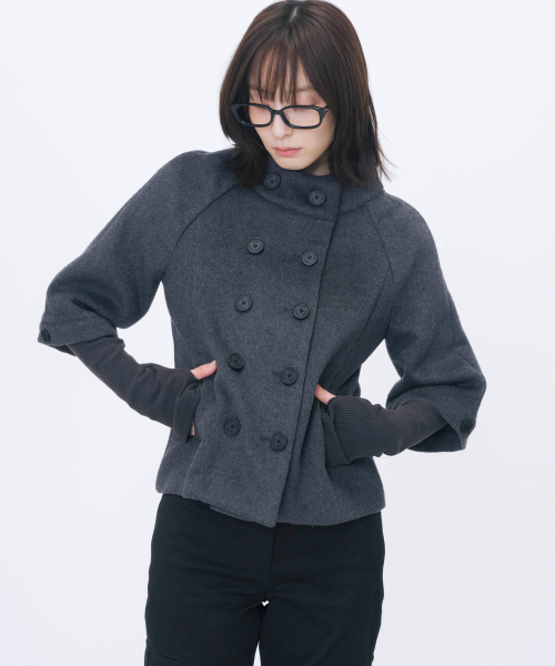Double button layered short coat CHARCOAL