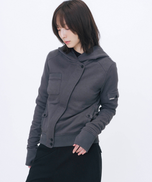 Diagonal hoodie jacket CHARCOAL