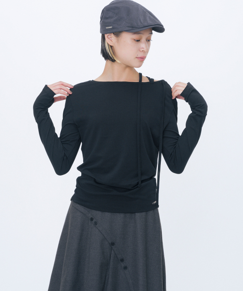 Boat Neck String long sleeve BLACK
