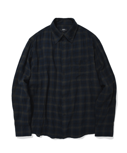 WRINKLE PLAID SHIRT (NAVY)