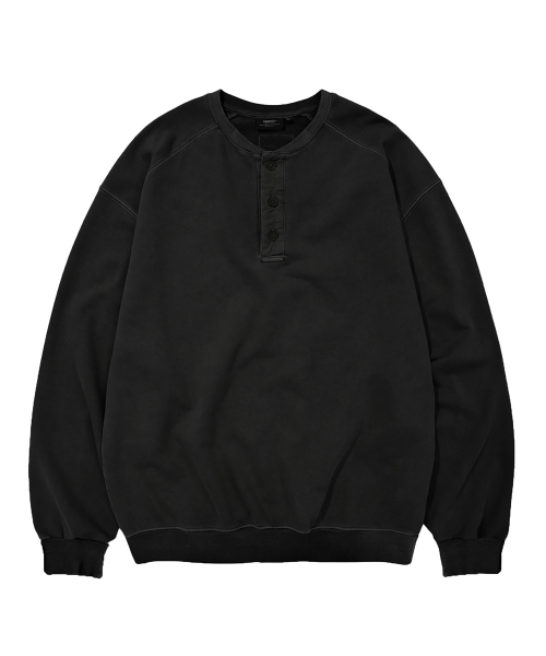 VINTAGE WASHED HENLEY SWEATSHIRT (BLACK)