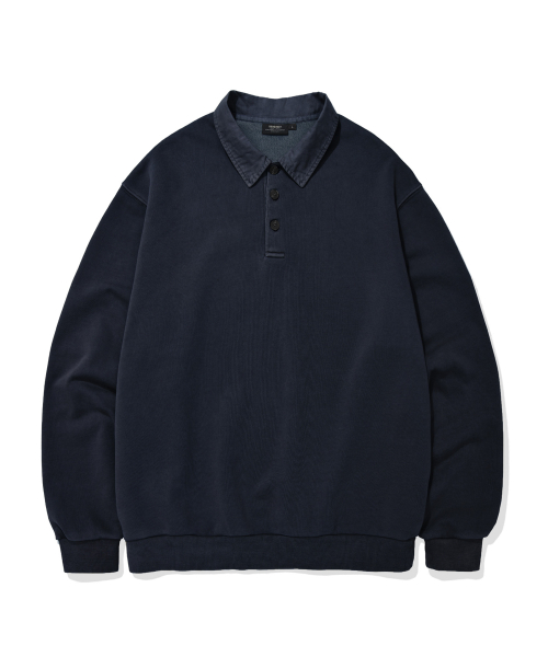PIGMENT PIQUE POLO SWEATSHIRT (NAVY)