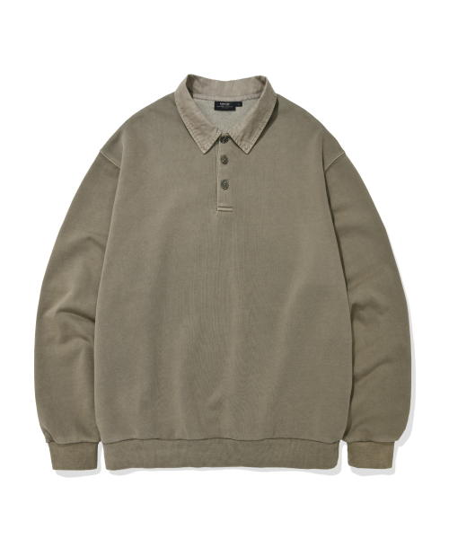 PIGMENT PIQUE POLO SWEATSHIRT (OLIVE DRAB)
