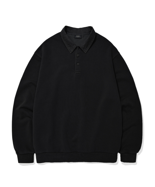 PIGMENT PIQUE POLO SWEATSHIRT (BLACK)