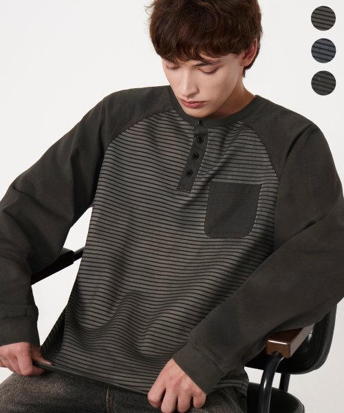 피그먼트 크롭 레글런 헨리넥 롱 슬리브_3color
