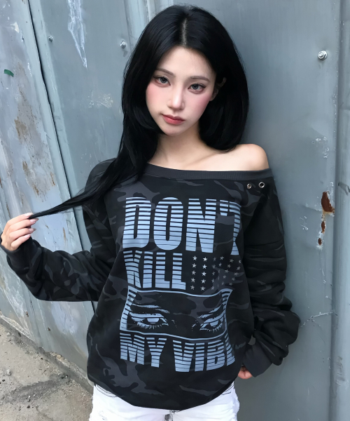 RL EYELET ONE SHOULDER SWEATSHIRT(CAMO)