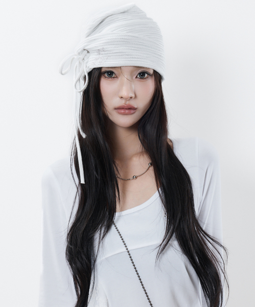 RL EYELET STRING BEANIE(WHITE)