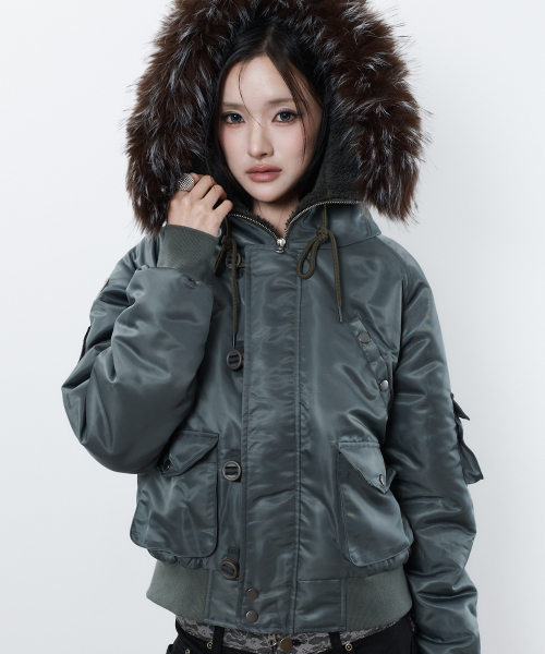 RL FUR TRIM PATCH BOMBER JACKET(KHAKI)