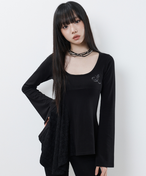 RL LAYERED LACE TEE(BLACK)
