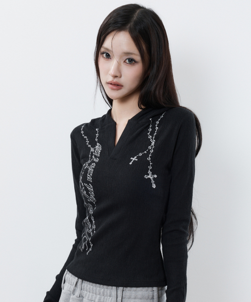 RL ROSARY HOOD T-SHIRT(BLACK)