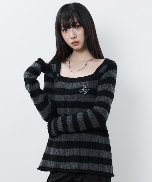 RL SQUARE NECK KNIT(BLACK)