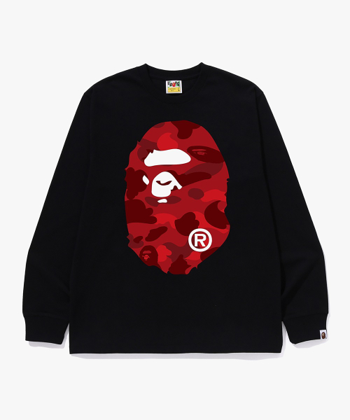 컬러 카모 빅 에이프 헤드 롱 슬리브 티셔츠(M) BLACK/RED