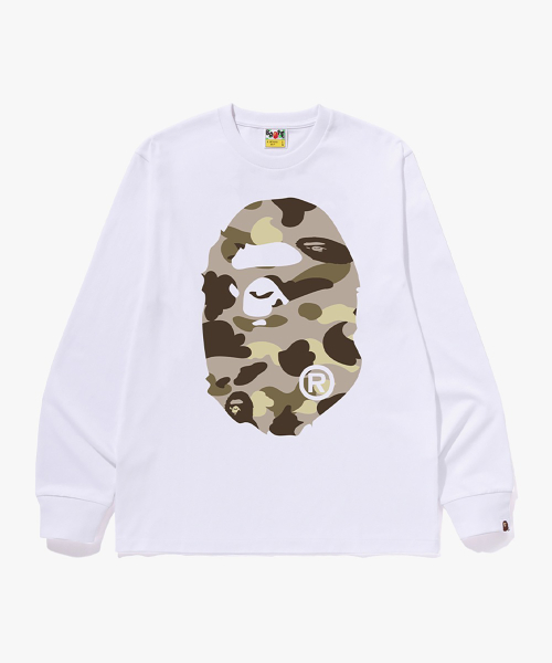 컬러 카모 빅 에이프 헤드 롱 슬리브 티셔츠(M) WHITE/BROWN