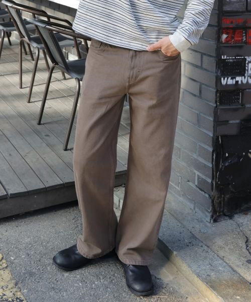 [COUTURE]100 Cotton Pigment Wide Washed Denim Pants - 2color