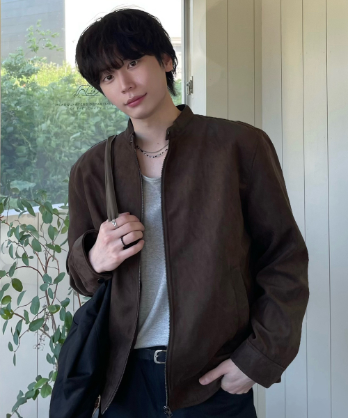[ON]Suede Stand collar Oversized Biker Trucker - 2color