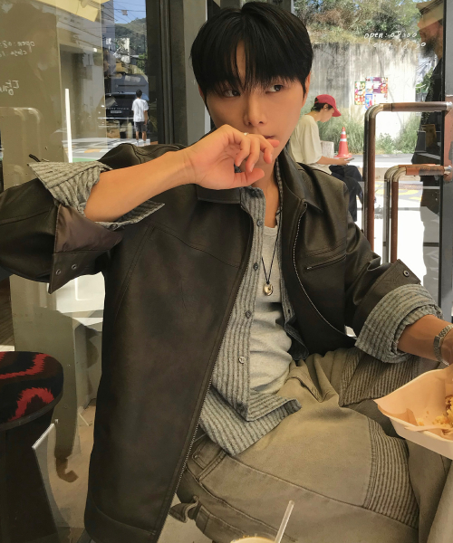 [COUTURE]Brown-washed leather zip-up semi-oversized trucker jacket