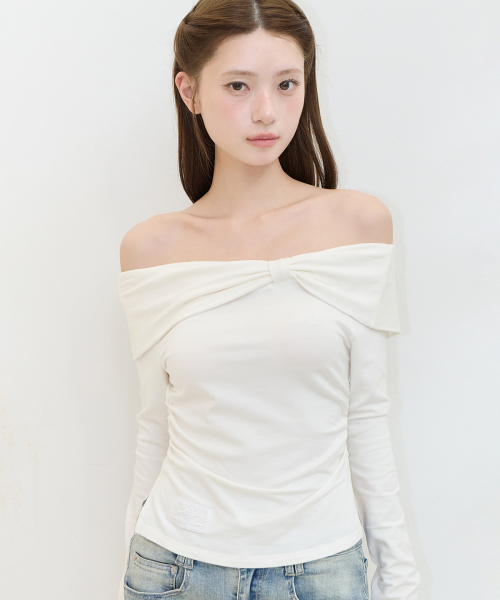 BOW OFF SHOULDER LONG SLEEVE WHITE