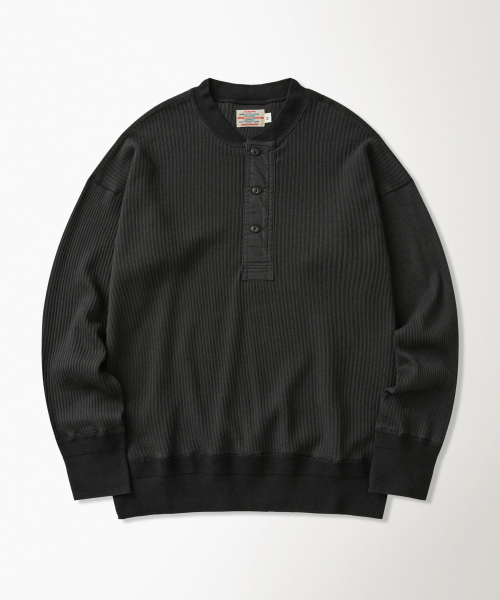 Ribbed Long Sleeve Henley Shirt Black