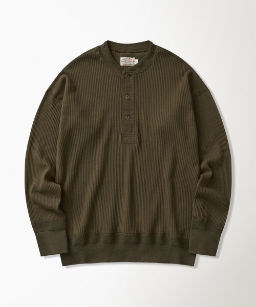 Ribbed Long Sleeve Henley Shirt Olive Brown — Main product photo