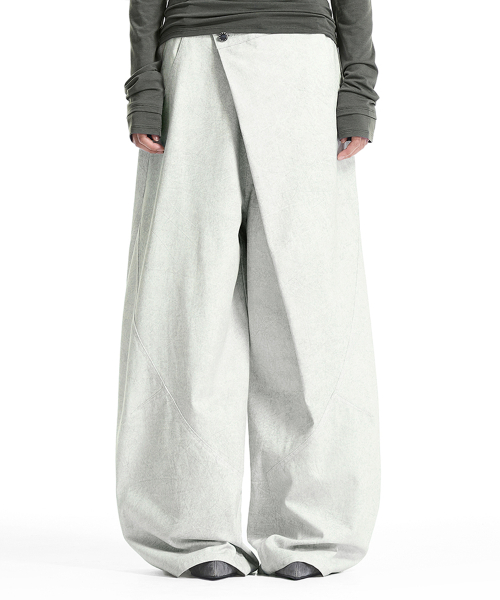Overlap-Waist Curved Pants [ Ivory ]