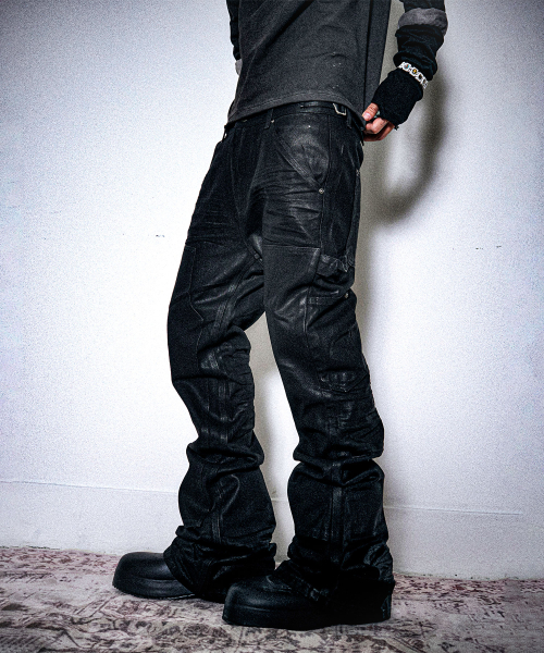 DOUBLE KNEE BOOTCUT JEANS COATED BLACK