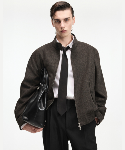 Herringbone Harrington Jumper (Brown) TNJU6F105W2