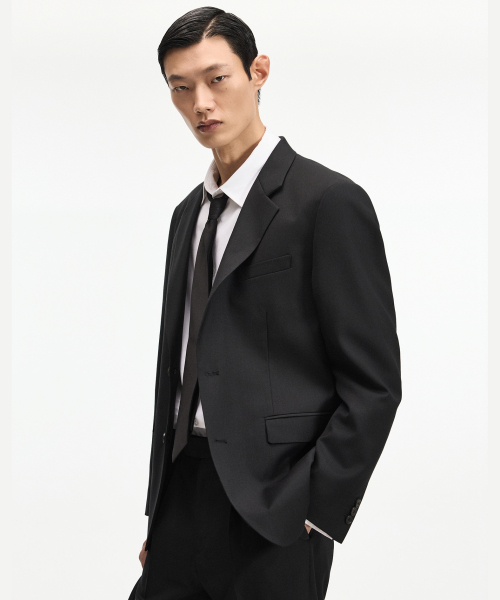 Wool Blend Comfort Set-Up Jacket (Black) TNJA6F100BK