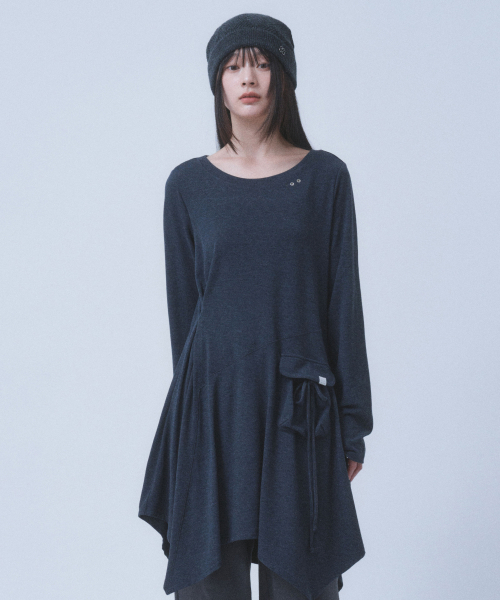BOAT NECK JERSEY DRESS [CHARCOAL]