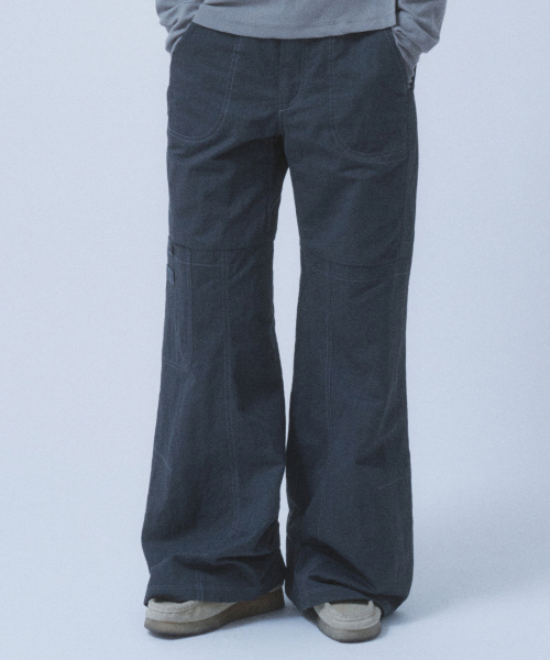 CONTRAST STITCH POCKET PANTS [CHARCOAL]