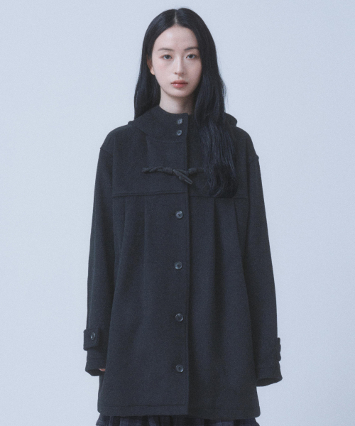 PLEATED TOGGLE WOOL COAT [BLACK]