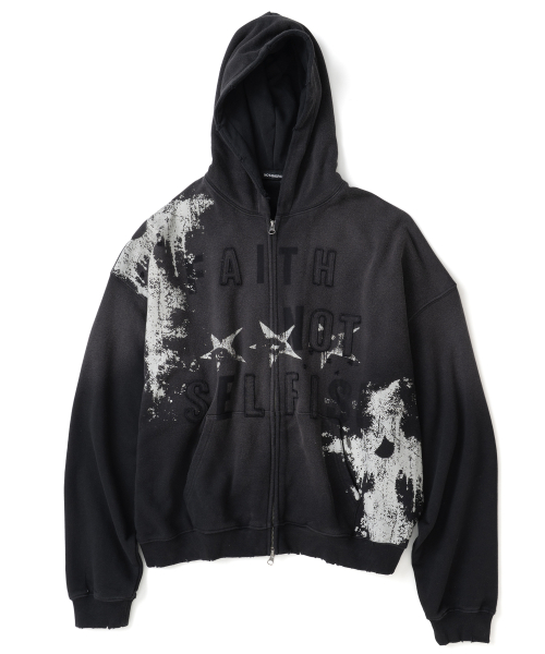 Faith Not Distressed Hood Zip Up - Black