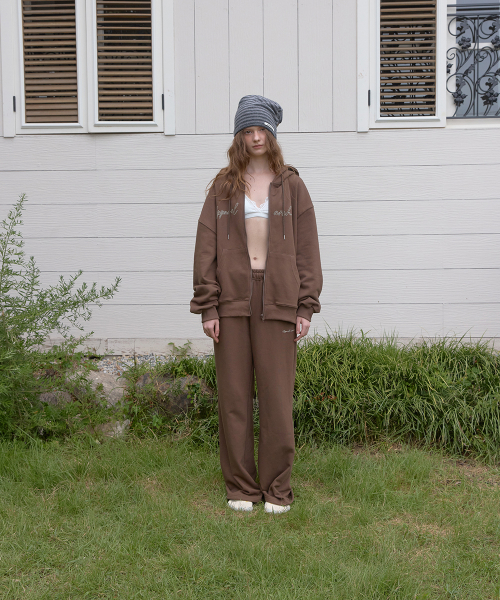 Polite banding wide pants - Brown