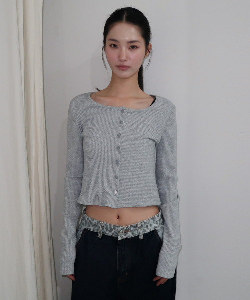 Slim Soft Ribbed Round Neck Button-Up Layered Cardigan _3COLOR