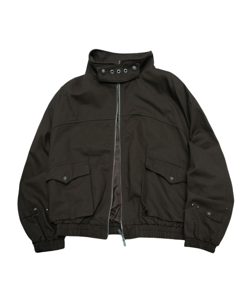 Studded high-neck buckle multi-pocket point oversized blouson cotton zip-up jacket [brown]