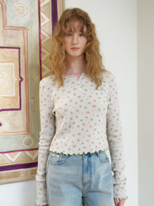 Lace button up sleeve top MU2678TS805M