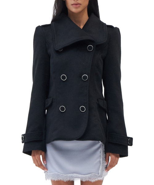 Wide Lapel Brushed Jacket [Black]