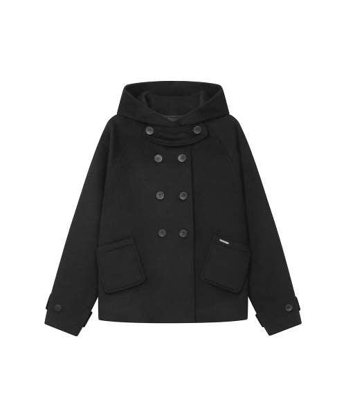 MUSINSA | MISEKI SEOUL Hooded Double-Button Coat in Black