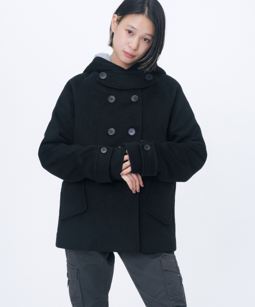 MUSINSA | MISEKI SEOUL Hooded Double-Button Coat in Black