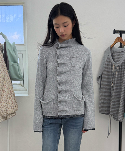WRINKLE LAYERED CARDIGAN [CHARCOAL]