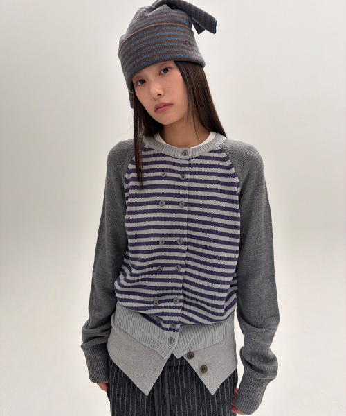 STRIPE BLOCK CARDIGAN [GREY]