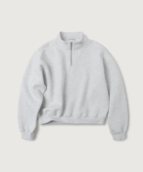 (woman) 스웻 크롭 반집업_White Melange