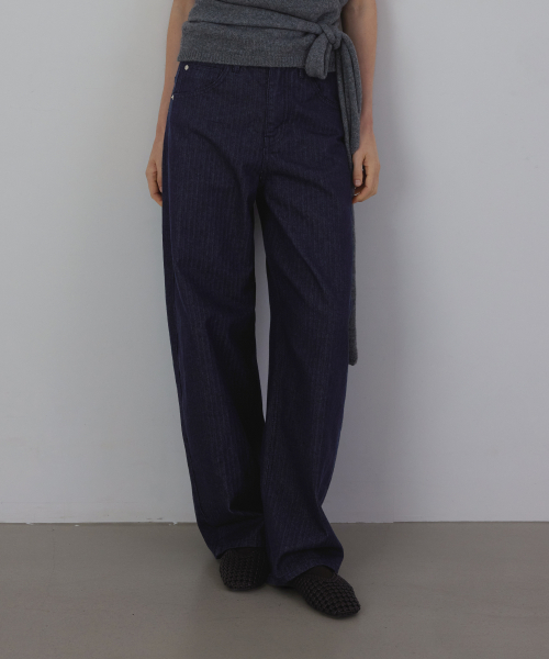 Raw-Cut Herringbone Denim Pants