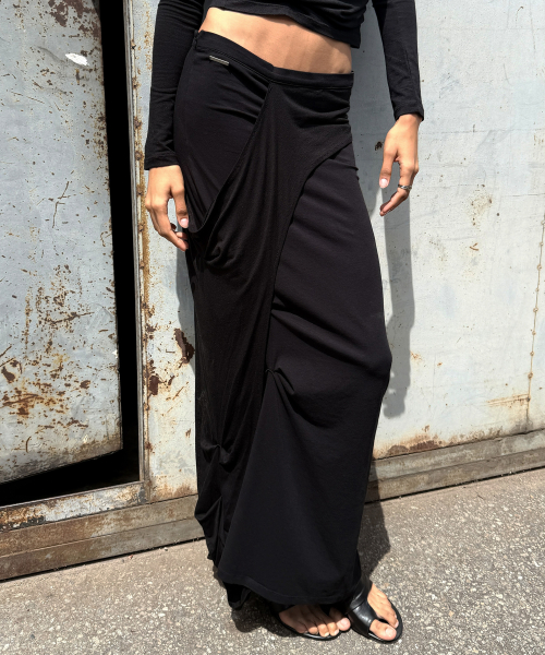 Draped Maxi Skirt - Black
