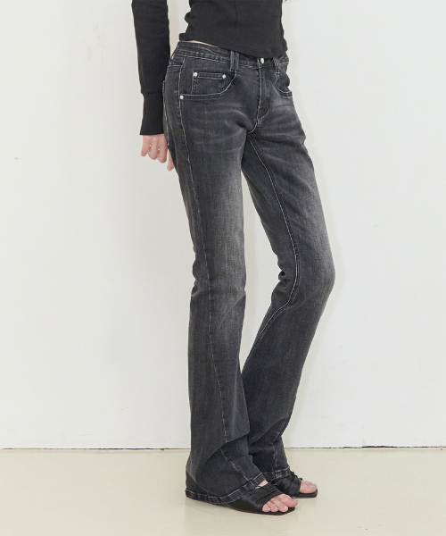 WASHED BOOTCUT DENIM PANTS BLACK