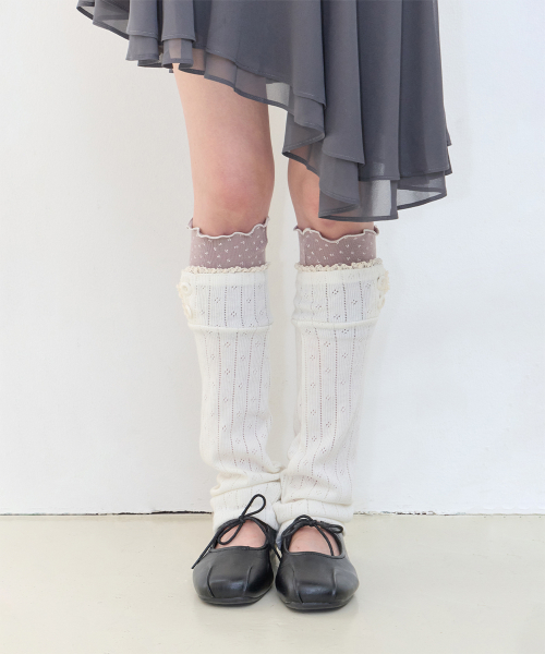 LACE COLOR-BLOCK LEG WARMER BLACK
