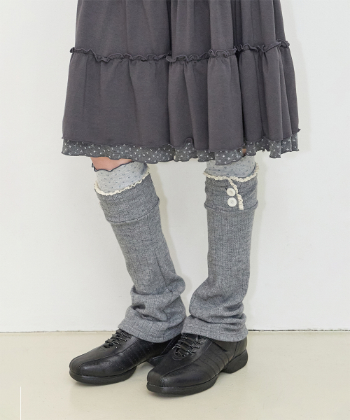 LACE COLOR-BLOCK LEG WARMER IVORY