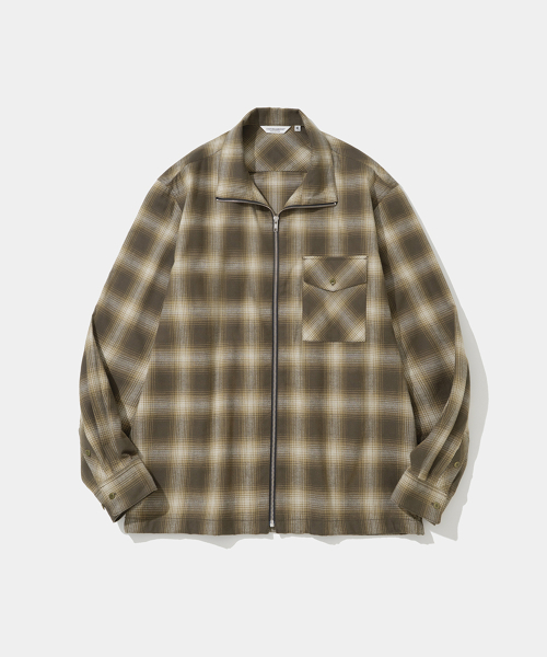 zip-up check shirt jacket brown check