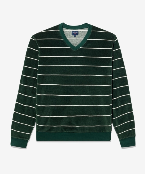 (U) 에버그린 벨루어 탑 그린 화이트 VELOUR L/S TOP GREEN / WHITE — Main product photo